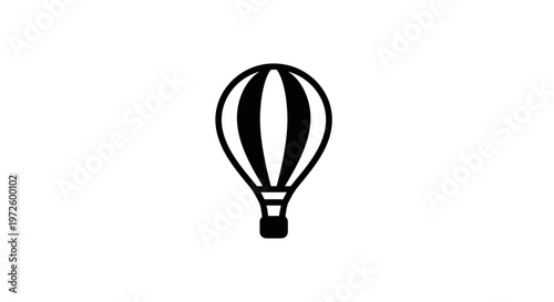 Black and white hot air balloon icon, simple graphic design