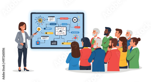 Businesswoman giving presentation to group of people