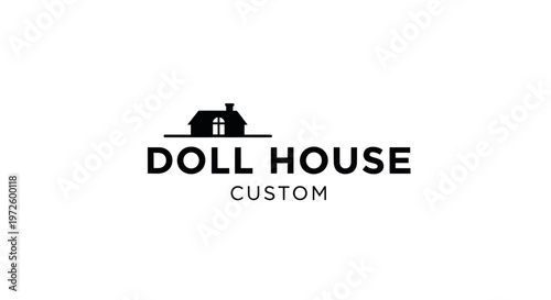 Minimalist logo: Doll House Custom. Silhouette of a house with chimney and window.