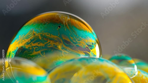 Close-up of soap bubbles reflecting vibrant colors