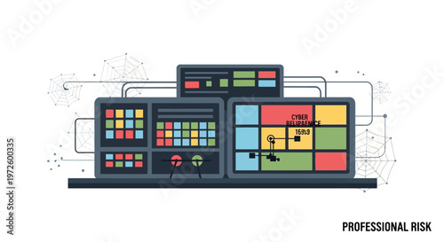 Cybersecurity dashboard displaying network security, threat intelligence, and risk management data.