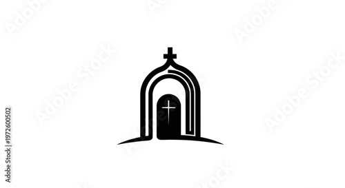 Abstract Church Silhouette with Cross - Minimalist Religious Symbol
