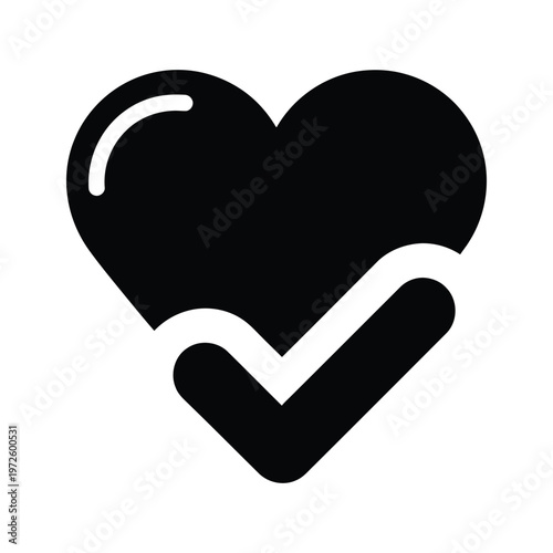 A black and white heart shape with a checkmark integrated into its lower half.