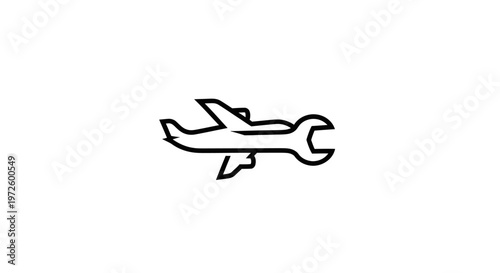 Airplane with wrench symbol, aviation maintenance and repair concept icon
