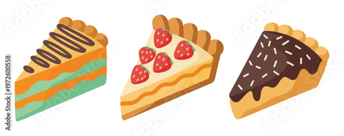 Quadro su tela Three Slices of Delicious Pie: Chocolate, Strawberry, and Layered