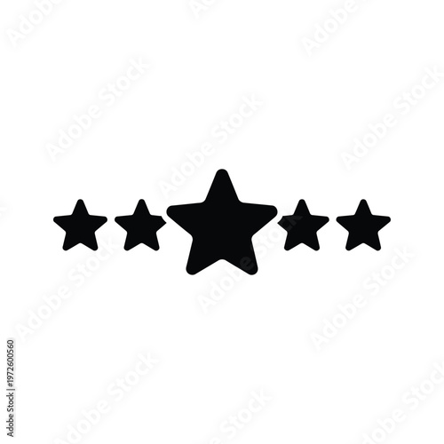 Five black stars with one star highlighted as larger and central in a rating display