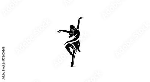 Silhouette of a graceful dancer performing ballet, isolated on white background