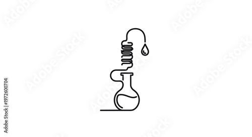Distillation process icon, science laboratory equipment, simple line art