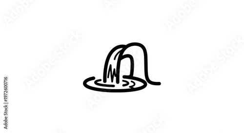 Hand-drawn water fountain icon with flowing water and ripples on white background