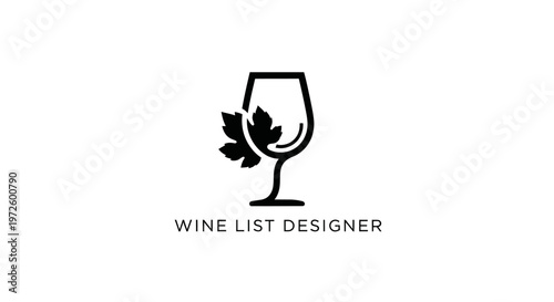 Elegant Wine Glass Icon with Grape Leaf - Minimalist Design