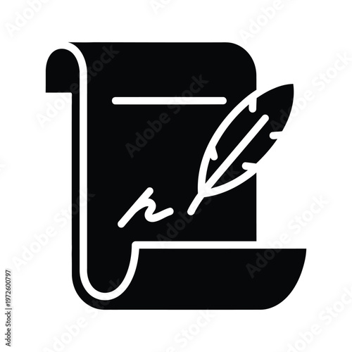 Icon of a scroll with a quill pen symbolizing writing and literature
