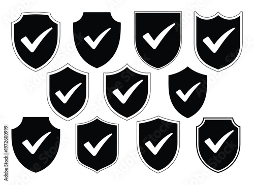 Collection of Black Shield with White Checkmarks
