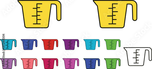 Colorful measuring cups set with different sizes kitchen measurement tools baking equipment vector illustration collection