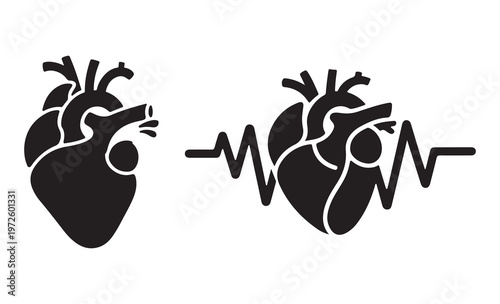 Minimalist Cardiology Icon of Heart with Pulse Rhythm Trace
