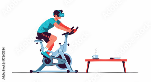 man riding exercise bike with virtual reality headset on
