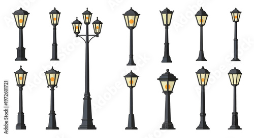 Collection of various street lamps.