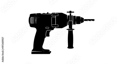 Cordless Power Drill Silhouette Icon, Handheld Tool for DIY and Construction