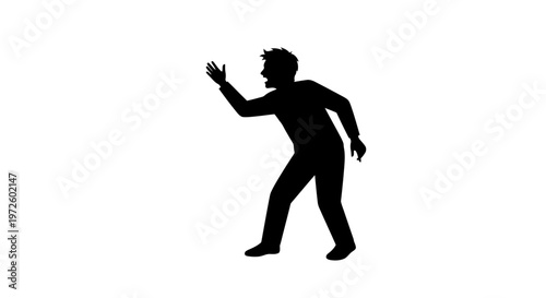 Silhouette of a man shouting or calling out, isolated on white background