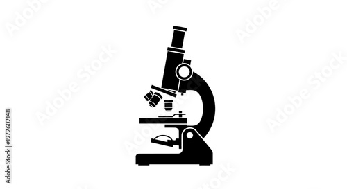 Microscope silhouette, laboratory equipment for scientific research and analysis