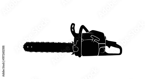 Chainsaw Silhouette Vector Icon - Wood Cutting Tool