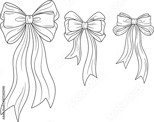 Foto Elegant ribbon bows set with long flowing tails decorative outline style gift bo
