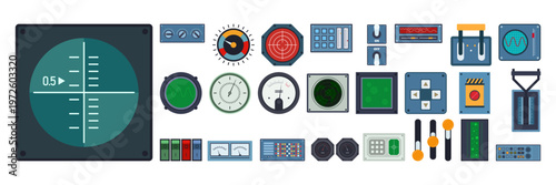 Flat Illustrated Control Panel Gauge Meter Switch Element Set