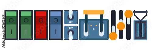 Flat Illustrated Control Panel Gauge Meter Switch Element Set