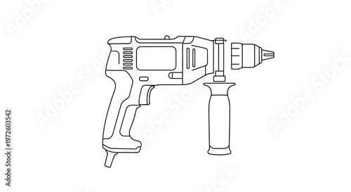 A hand holding a screwdriver and metal drill equipment performs precision work on a computer machine tool, representing a fusion of manual labor and technology