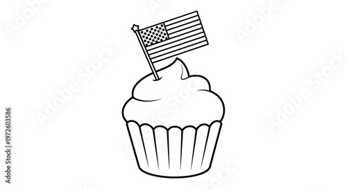 Delicious birthday cupcake with pink cream icing and a cherry on top, featuring a sweet chocolate muffin base in a vector illustration design for a bakery celebration party