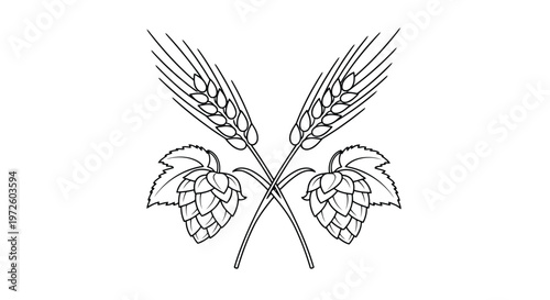 Hand drawn vector illustration of a butterfly with ornate wings landing on a nature sketch of a summer flower and spring plant leaf in a black and yellow decorative art pattern