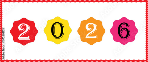 2026 New Year Colorful Badge Design, Festive Number Labels, Celebration Vector Template
