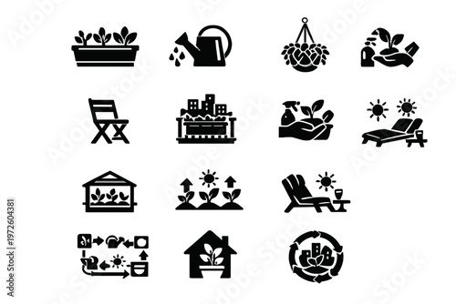 Simple depicting watering balcony growth garden gardening vector icon plant generation care