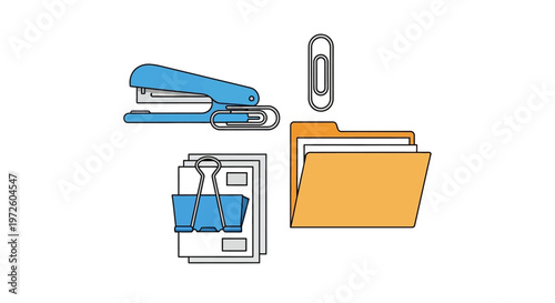 Office supplies on a white background.