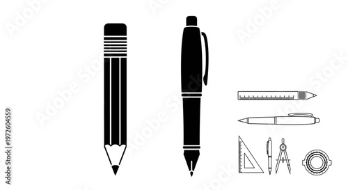 Stationery writing instruments and tools.
