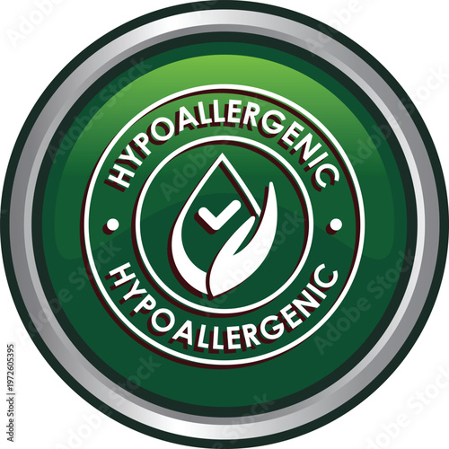 Hypoallergenic Certified Green Badge with Drop and Leaf Icon