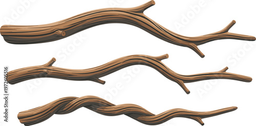 Realistic Dry Tree Branches Vector Set with Twisted Wood Limbs and Brown Bark Textures for Autumn Decor Halloween Graphics Rustic Backgrounds and Nature Illustrations