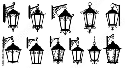 Collection of vintage lantern light fixtures.