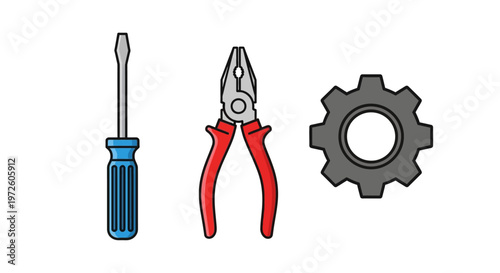 Screwdriver pliers and gear tools.