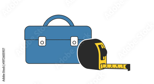 Blue briefcase with tape measure.