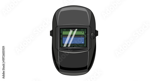 Black welding helmet with screen.
