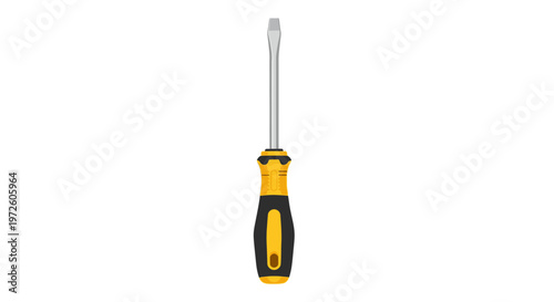Screwdriver with yellow and black handle.