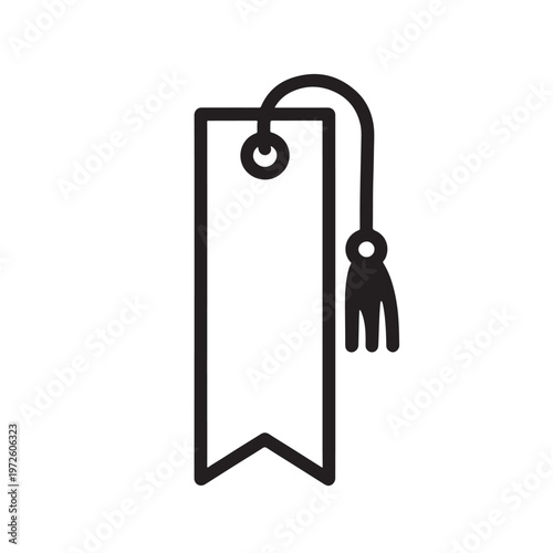 Bookmark ribbon outline vector icon, minimal line art,  isolated on white background