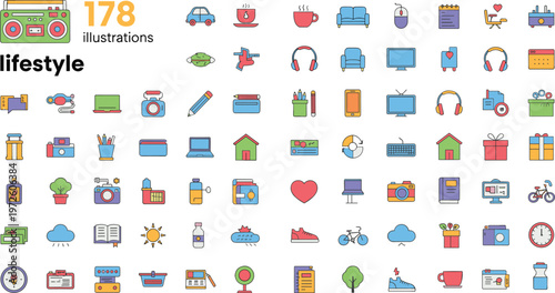 Canvas Print Vector illustration set of lifestyle icons with everyday objects and activities