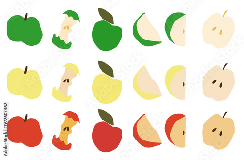 Fruits collection with different shapes and color variations. Clean vector illustration set with sliced and whole fruits, perfect for food design, packaging, and educational materials.