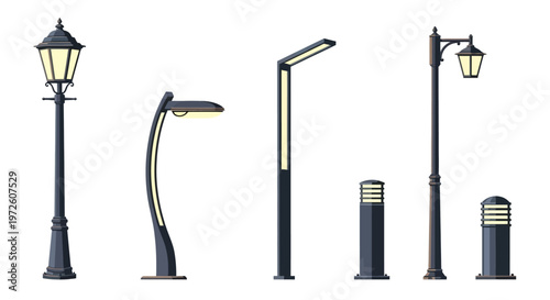 Modern street lamps and bollards.