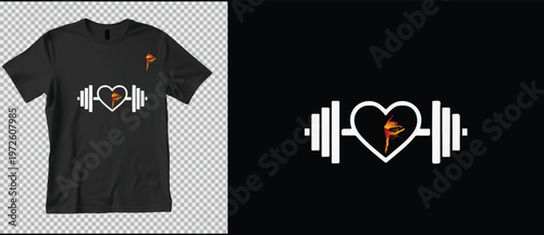 White heart and barbell icon silhouette for strength training and gym lover apparel design.