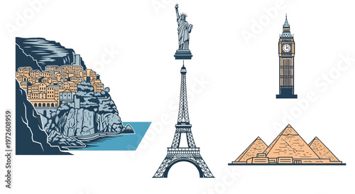 Famous landmarks of the world icons.