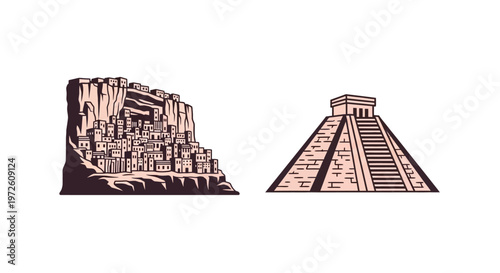 Ancient Mayan Ruins Architectural Structures.