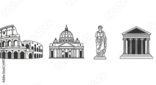 Ancient Roman Architecture Landmarks Illustration.