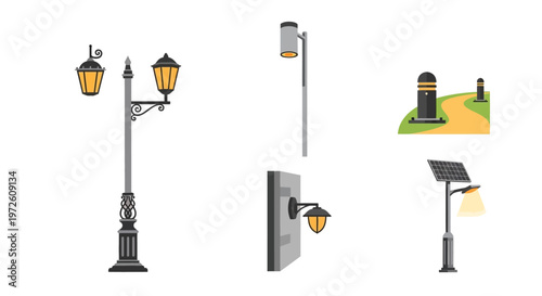 Street lamps in various designs.